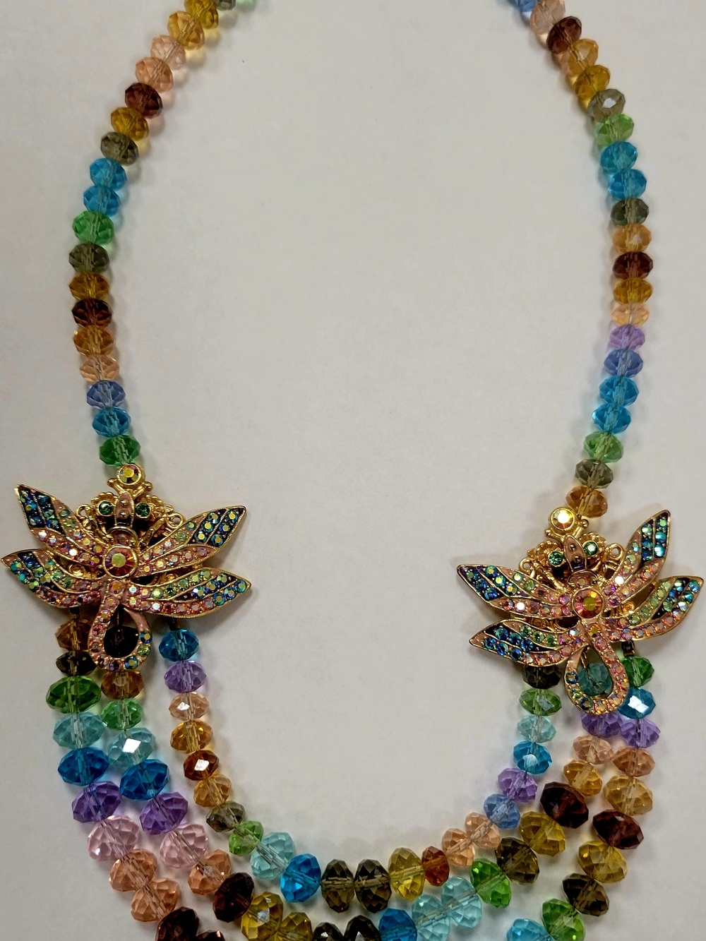 Kirks Folly Multicolored Beaded Neclace With Goldtone Dragonfly Crystal Accents